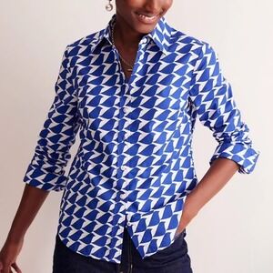 Boden Sienna Button Down Shirt Birds White Blue Size 6R